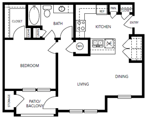 A1 - One Bedroom / One Bath - 738 Sq. Ft.*